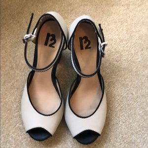 R2 block heels with ankle strap.